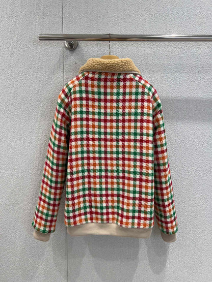 Mi 25Fw new color plaid lamb wool collar jacket jacket