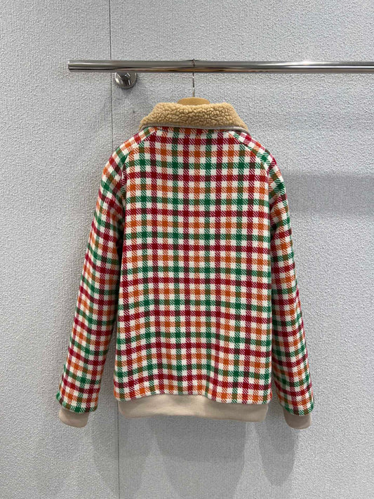 Mi 25Fw new color plaid lamb wool collar jacket jacket