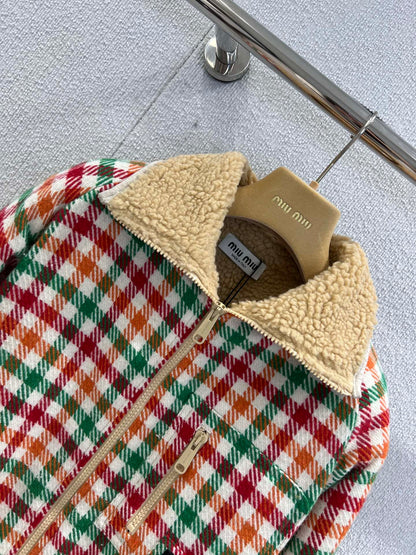 Mi 25Fw new color plaid lamb wool collar jacket jacket