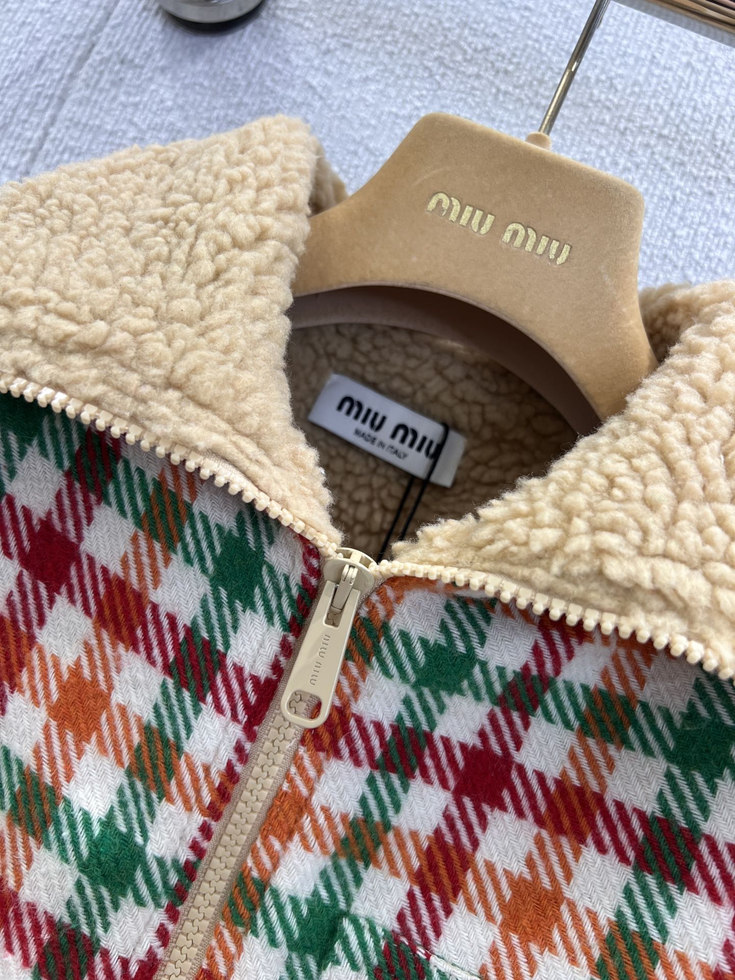 Mi 25Fw new color plaid lamb wool collar jacket jacket