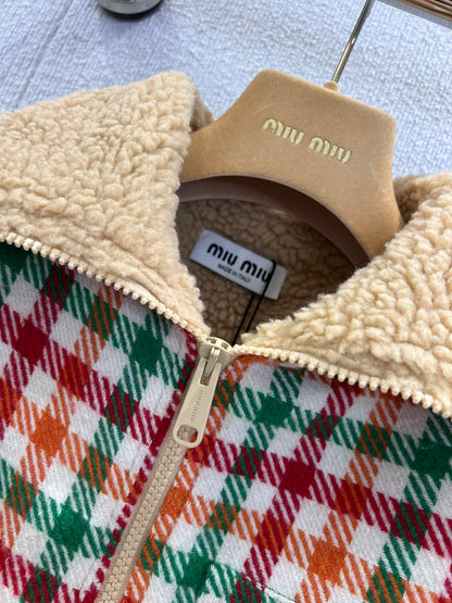 Mi 25Fw new color plaid lamb wool collar jacket jacket