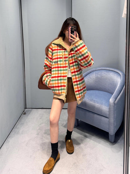Mi 25Fw new color plaid lamb wool collar jacket jacket