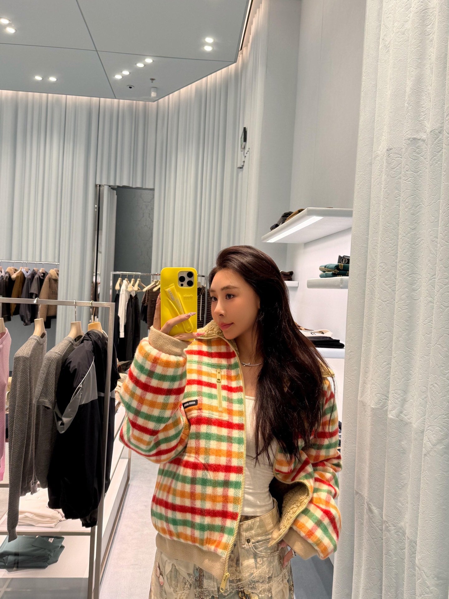 Mi 25Fw new color plaid lamb wool collar jacket jacket