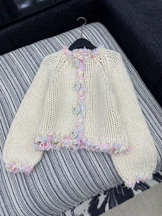 C 25 Handmade large diamond button knitted cardigan