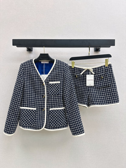 Mi 25 Woven Tweed Jacket + Bow Tie Trimmed Shorts Set