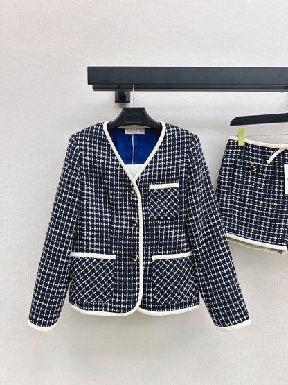 Mi 25 Woven Tweed Jacket + Bow Tie Trimmed Shorts Set