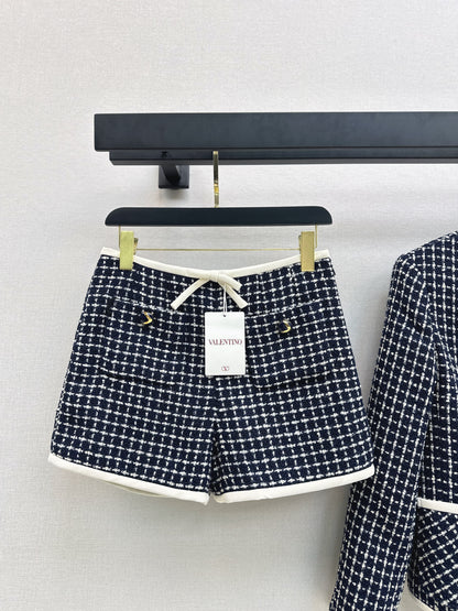 Mi 25 Woven Tweed Jacket + Bow Tie Trimmed Shorts Set