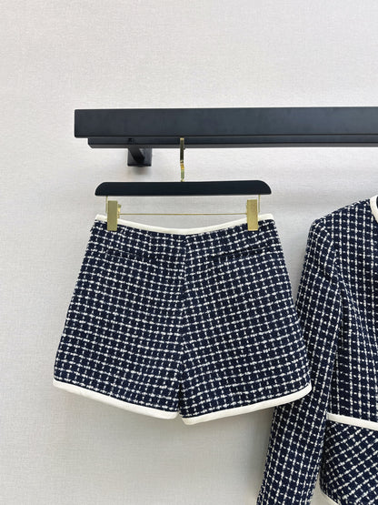 Mi 25 Woven Tweed Jacket + Bow Tie Trimmed Shorts Set