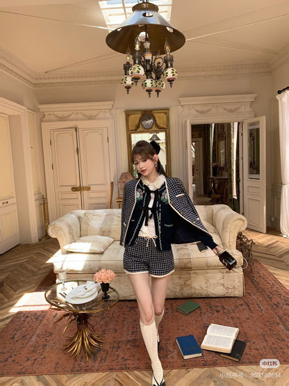 Mi 25 Woven Tweed Jacket + Bow Tie Trimmed Shorts Set