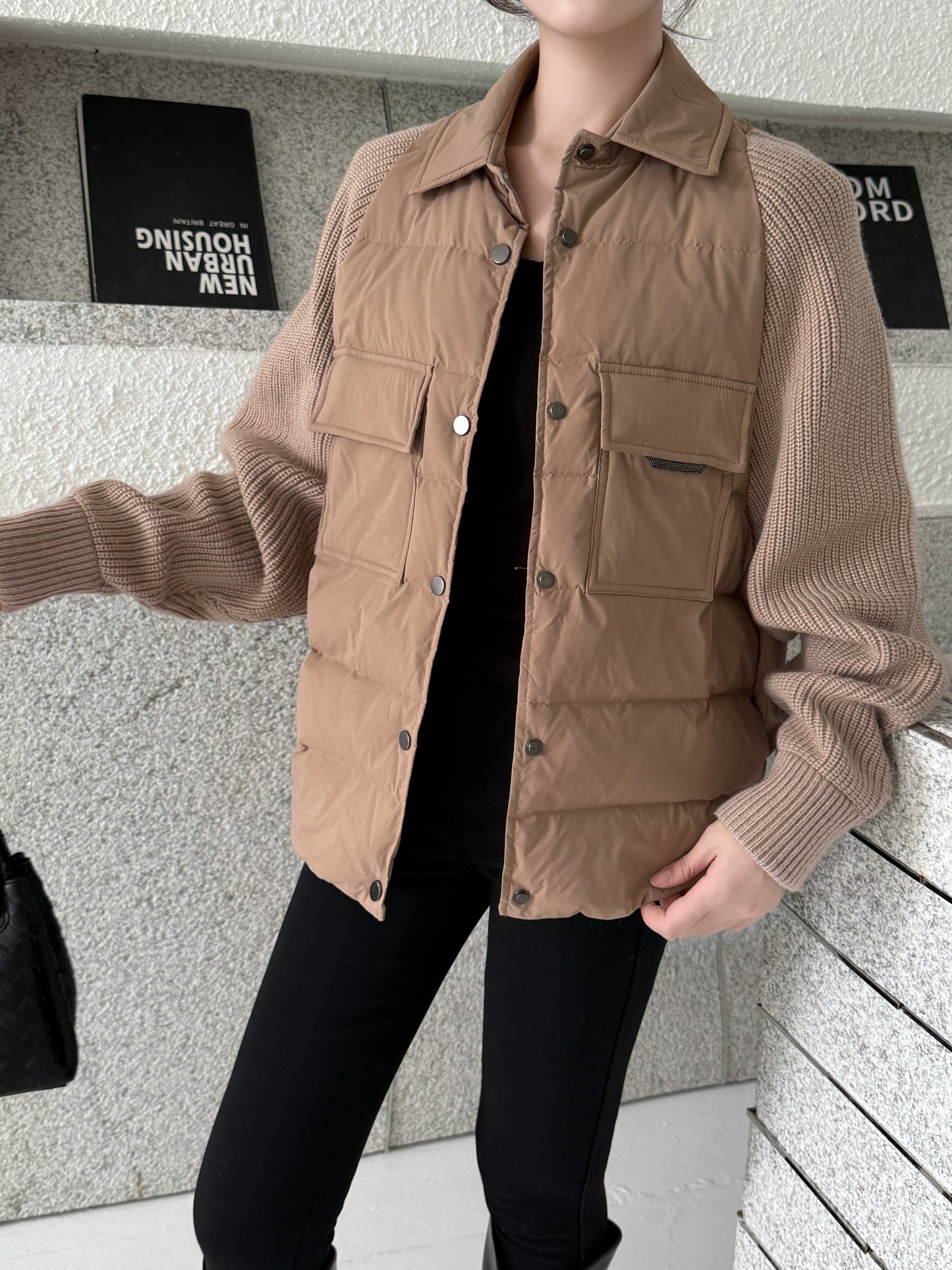 Bru 25 New Knit Sleeve Down Jacket(WHITE/BROWN)