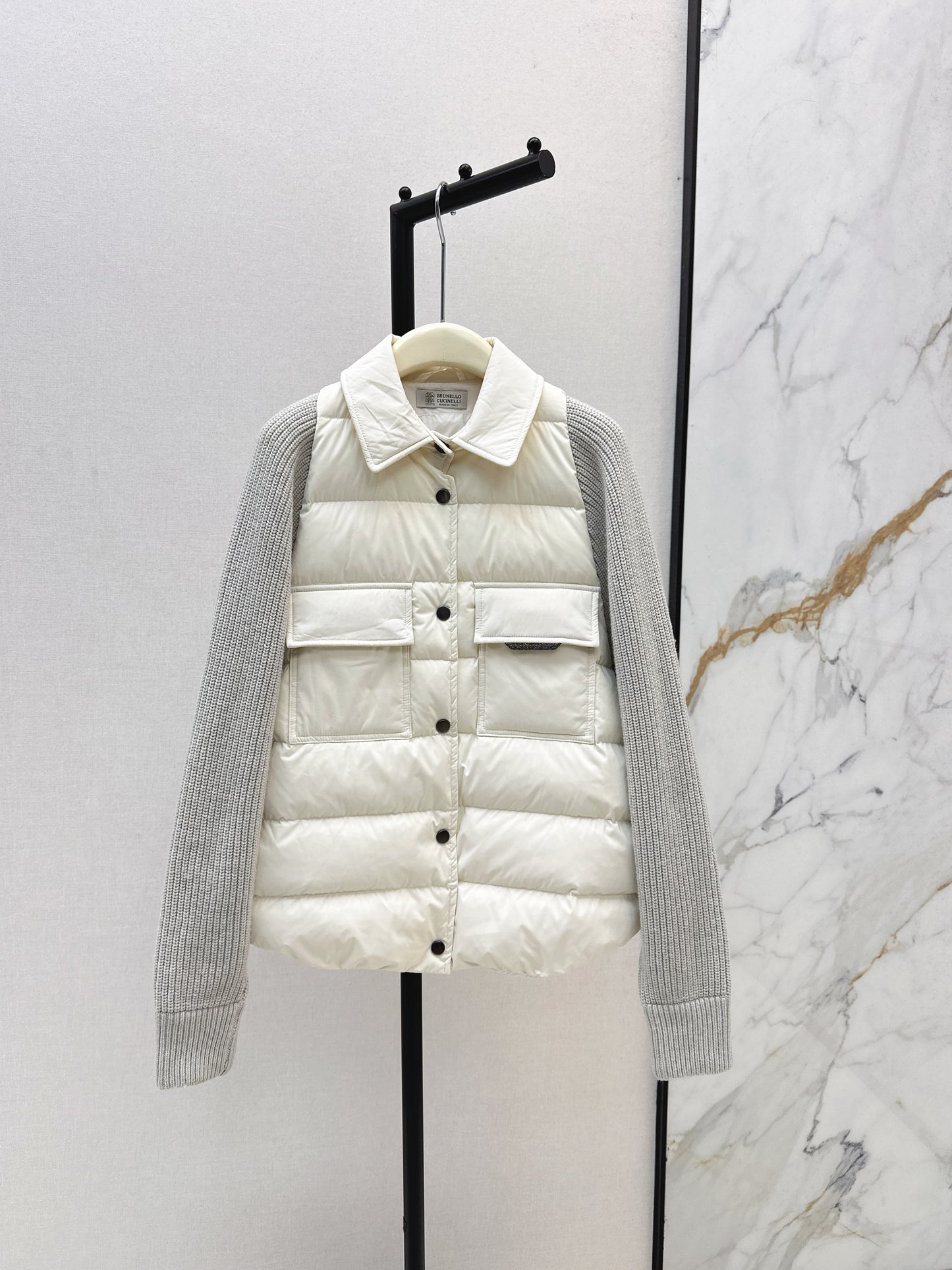 Bru 25 New Knit Sleeve Down Jacket(WHITE/BROWN)