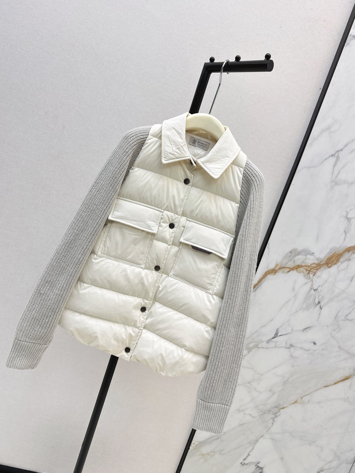 Bru 25 New Knit Sleeve Down Jacket(WHITE/BROWN)