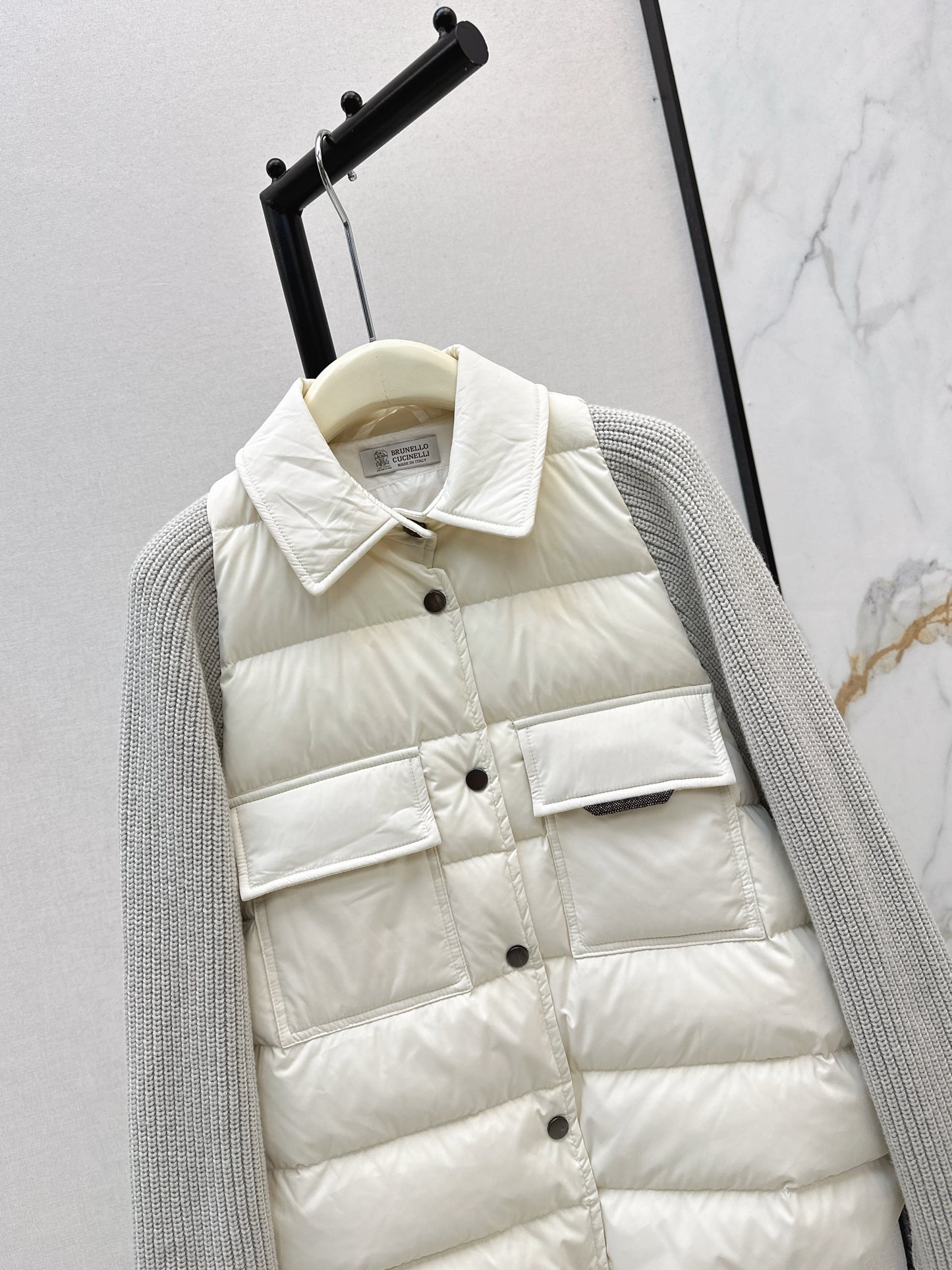 Bru 25 New Knit Sleeve Down Jacket(WHITE/BROWN)