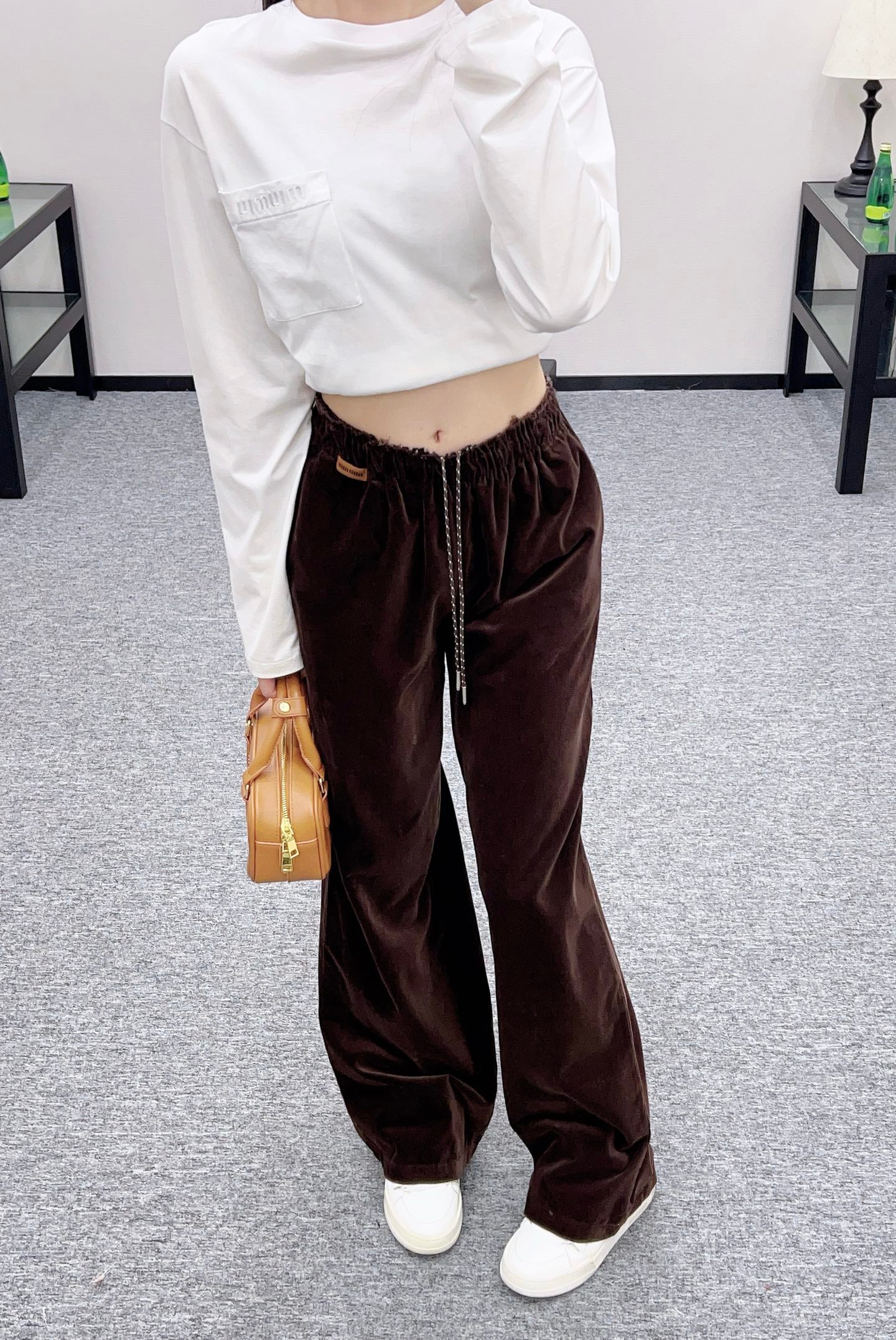 Mi 25 Drawstring wide leg pants(BROWN/NAVY)