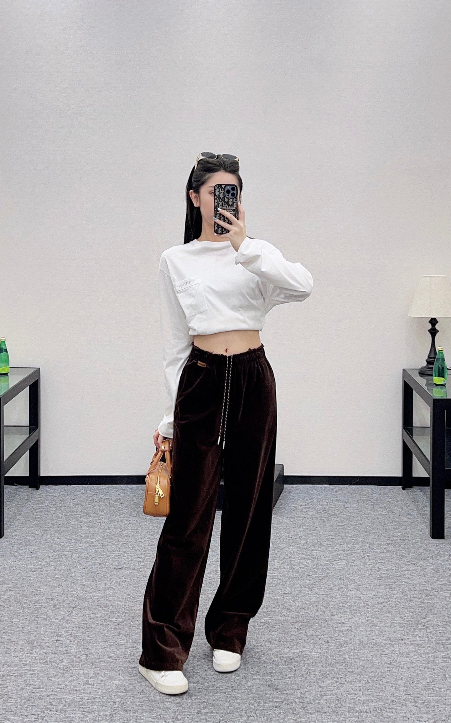 Mi 25 Drawstring wide leg pants(BROWN/NAVY)
