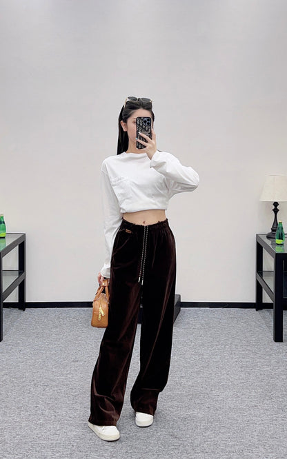 Mi 25 Drawstring wide leg pants(BROWN/NAVY)