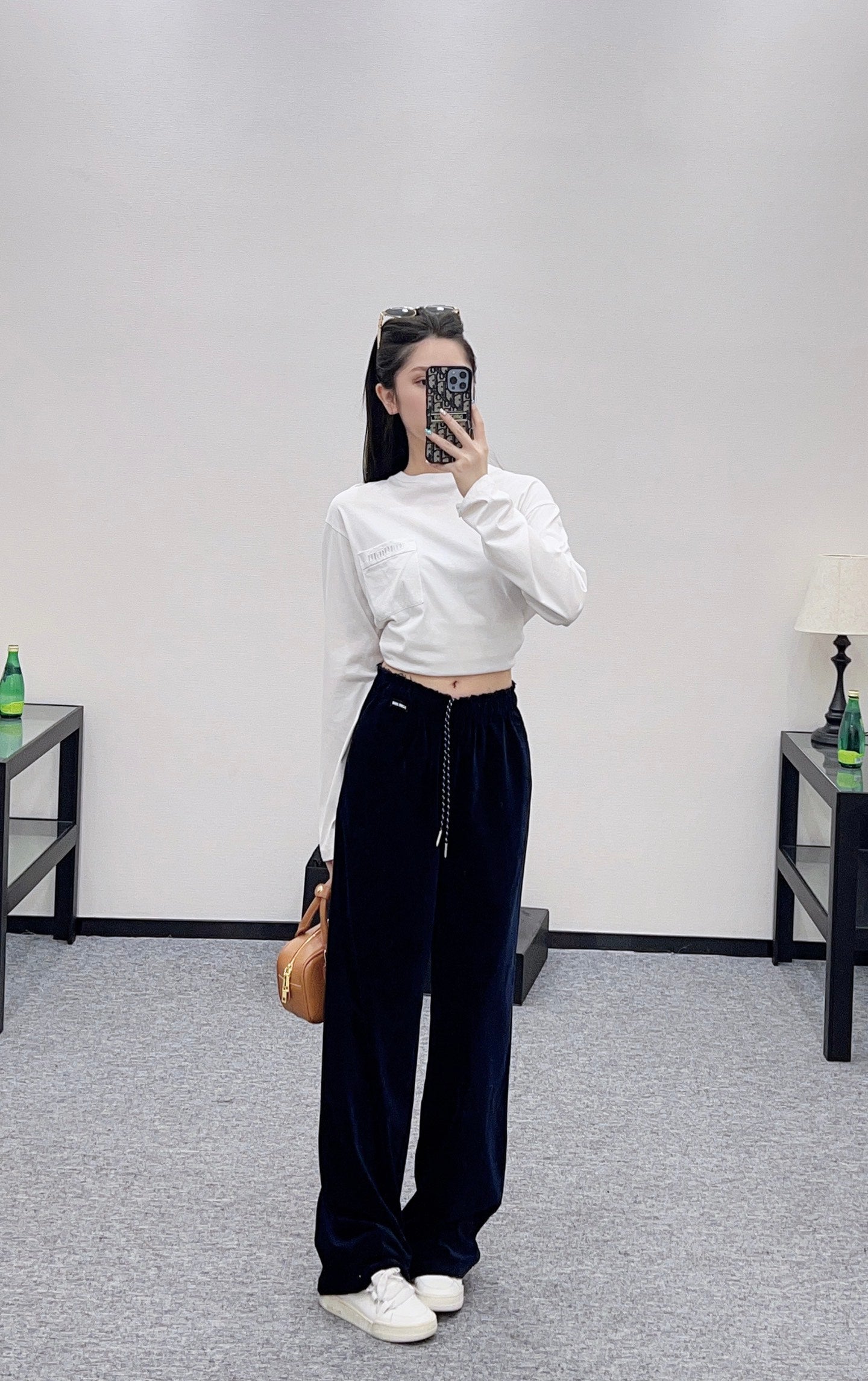 Mi 25 Drawstring wide leg pants(BROWN/NAVY)