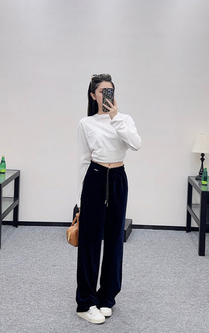 Mi 25 Drawstring wide leg pants(BROWN/NAVY)