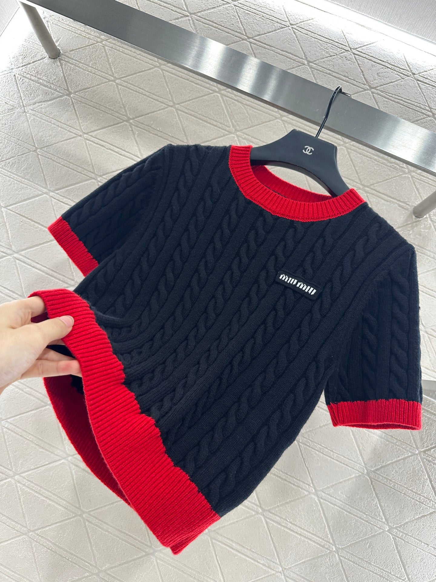Mi 25 Wool Fried Dough Twists letter knitting short sleeve