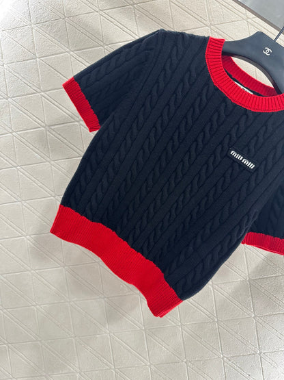 Mi 25 Wool Fried Dough Twists letter knitting short sleeve
