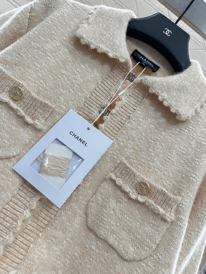 C 25 Cashmere wool blend embroidered lace knitted cardigan（BEIGI/BLUE/BLACK）