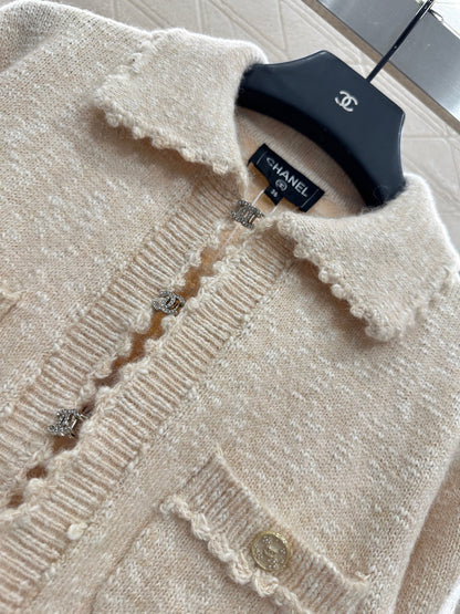 C 25 Cashmere wool blend embroidered lace knitted cardigan（BEIGI/BLUE/BLACK）