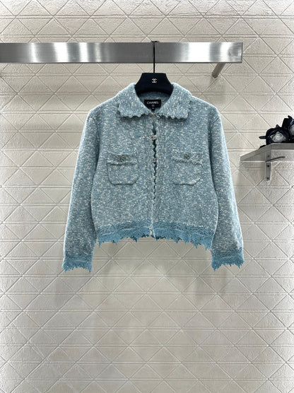 C 25 Cashmere wool blend embroidered lace knitted cardigan（BEIGI/BLUE/BLACK）