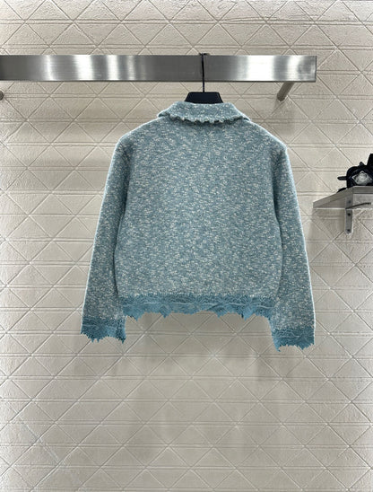 C 25 Cashmere wool blend embroidered lace knitted cardigan（BEIGI/BLUE/BLACK）
