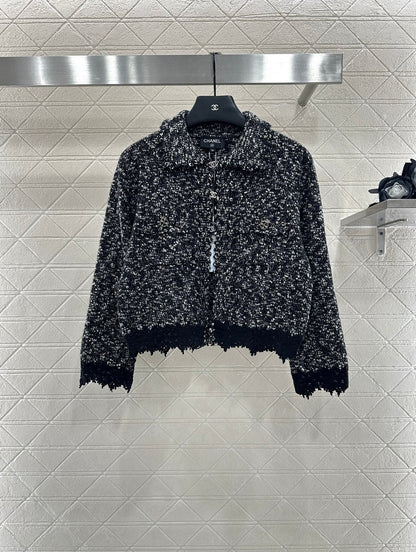 C 25 Cashmere wool blend embroidered lace knitted cardigan（BEIGI/BLUE/BLACK）