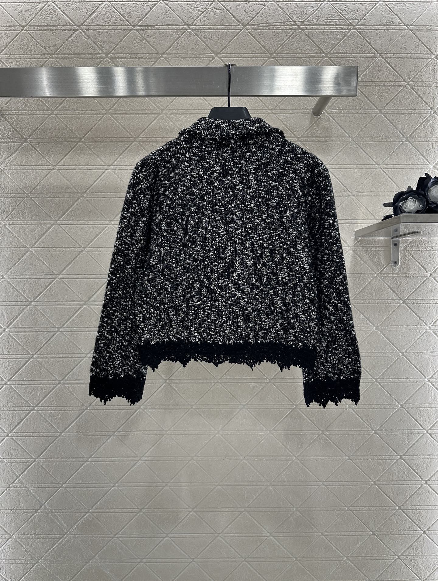 C 25 Cashmere wool blend embroidered lace knitted cardigan（BEIGI/BLUE/BLACK）