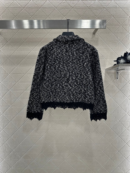C 25 Cashmere wool blend embroidered lace knitted cardigan（BEIGI/BLUE/BLACK）