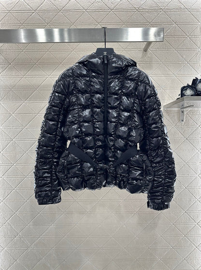 Mon 25 Stand up collar belt down jacket (made of waterproof and windproof material)（BLACK/PINK）