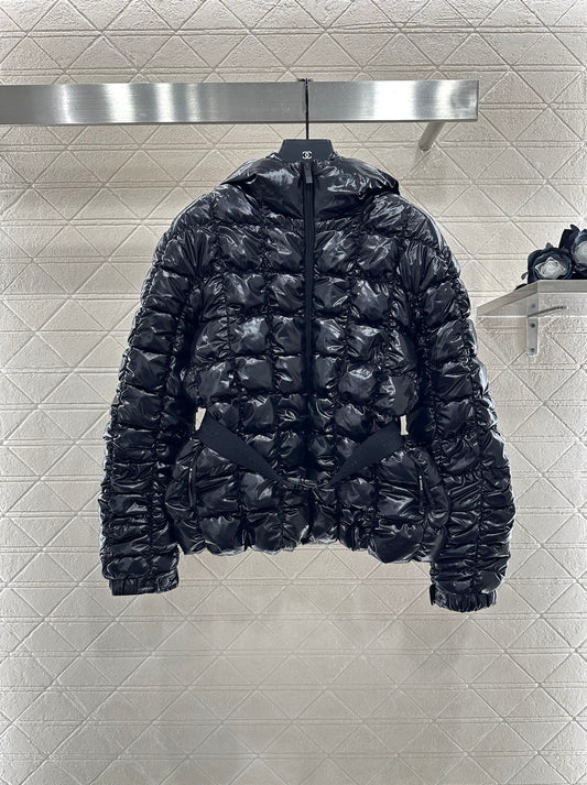 Mon 25 Stand up collar belt down jacket (made of waterproof and windproof material)（BLACK/PINK）