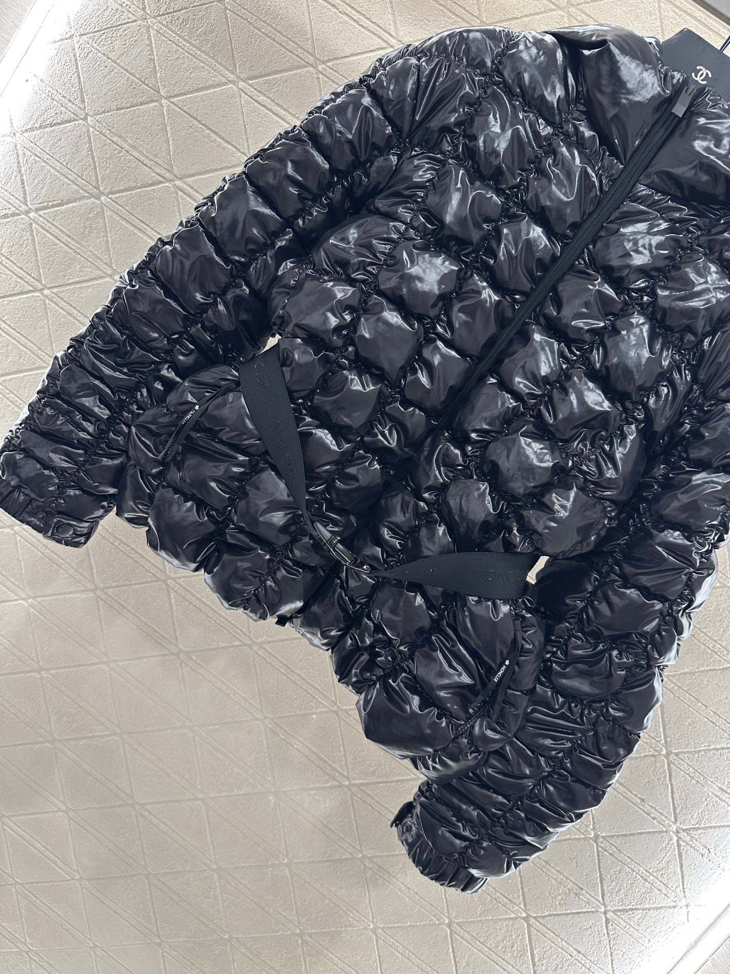 Mon 25 Stand up collar belt down jacket (made of waterproof and windproof material)（BLACK/PINK）