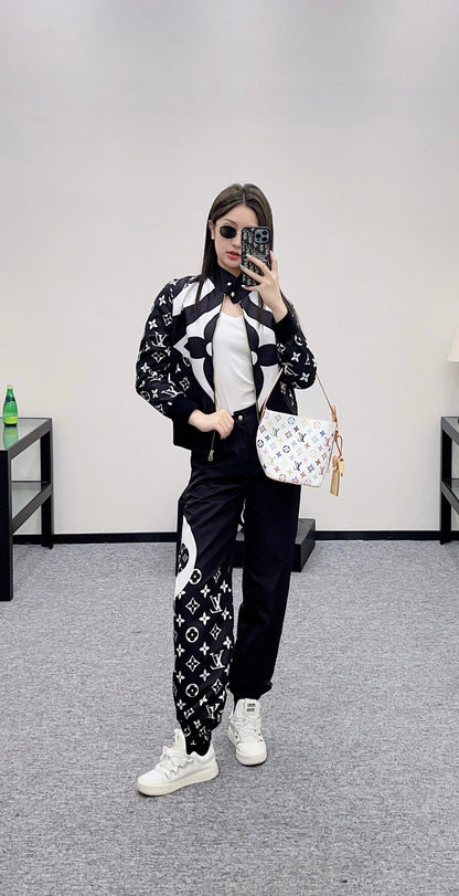 L 25 Positioning printed zipper jacket+pants set