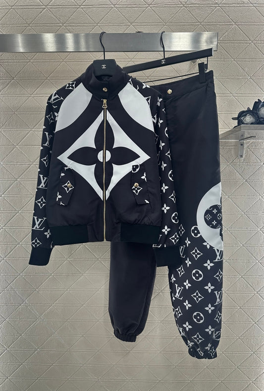 L 25 Positioning printed zipper jacket+pants set