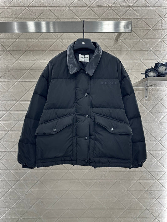 Mi 25 Collar jacket with patchwork leather and down jacket