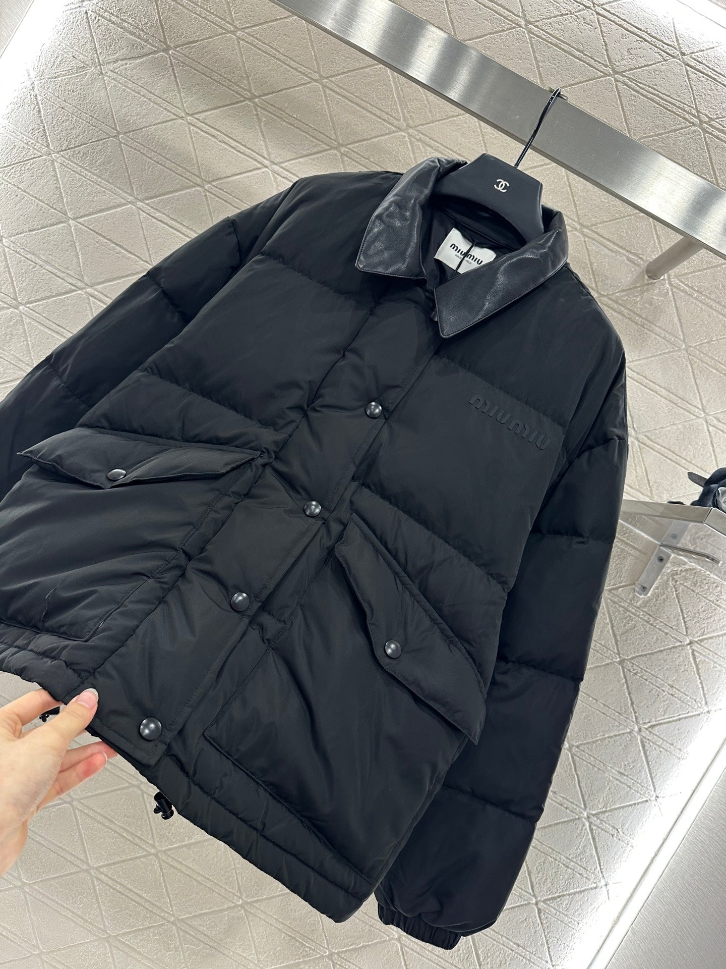 Mi 25 Collar jacket with patchwork leather and down jacket