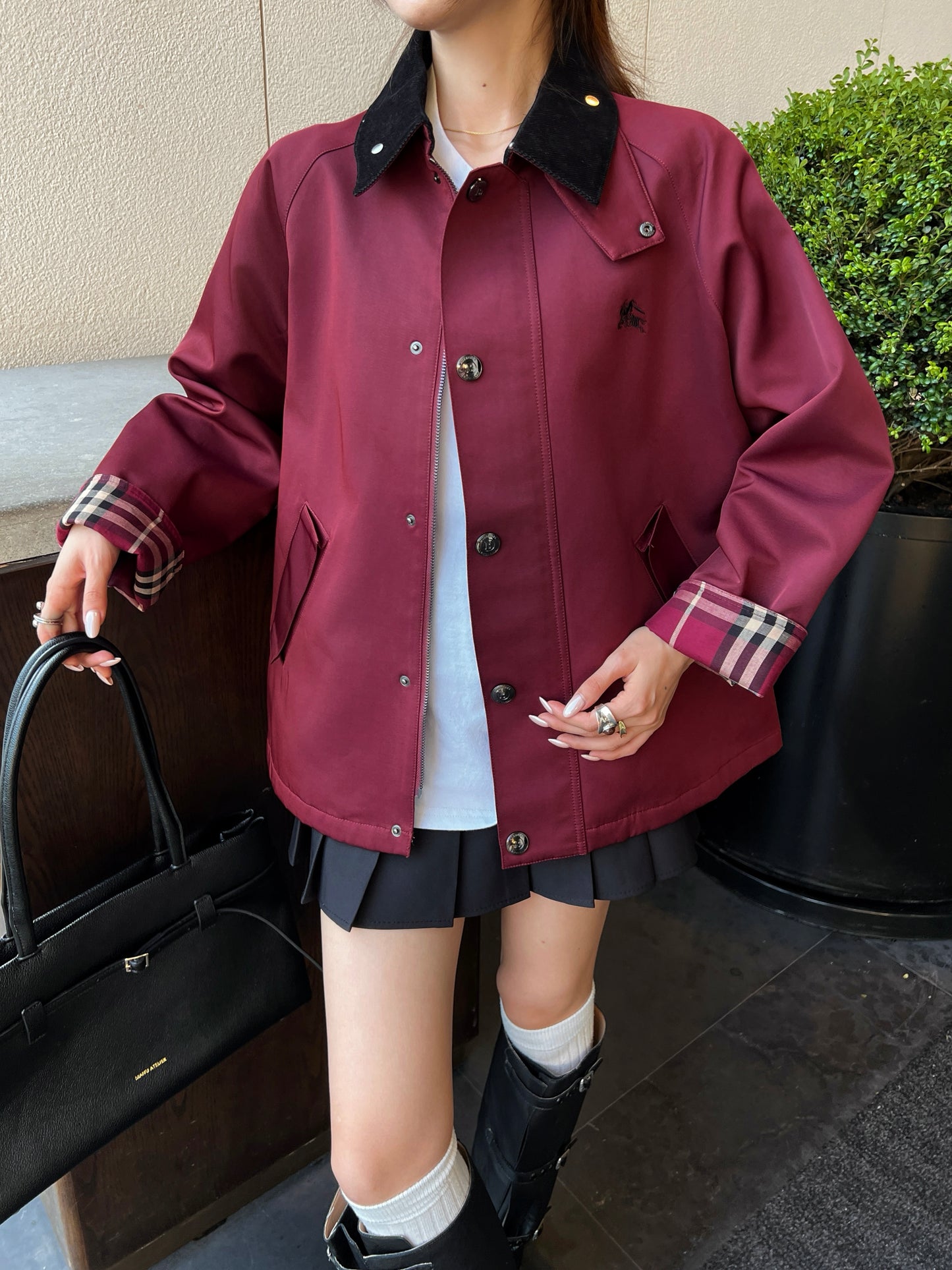Bru 25 Lapel burgundy trench coat