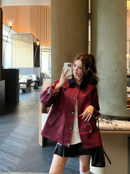 Bru 25 Lapel burgundy trench coat