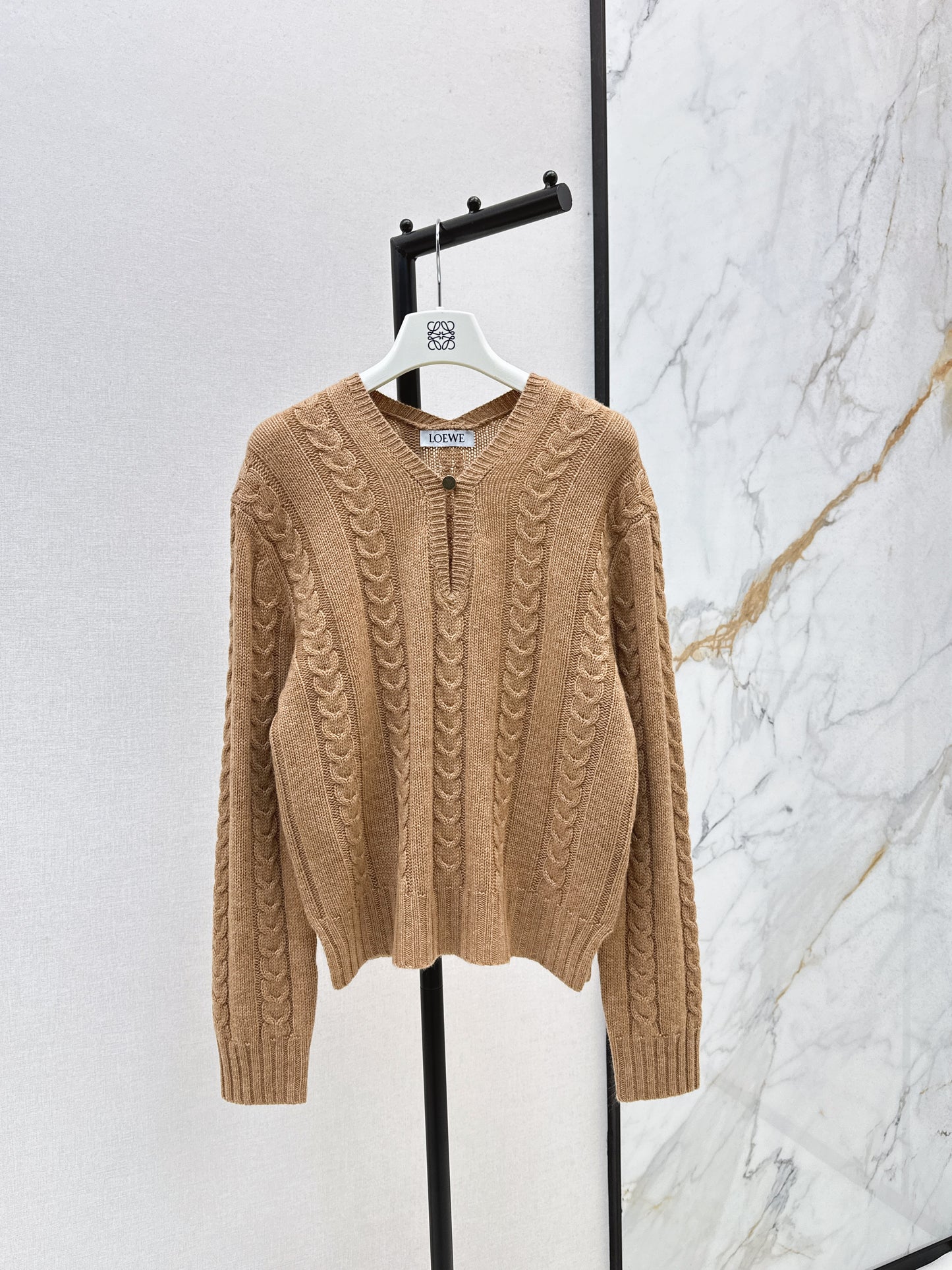 LO 25 Single-button cashmere sweater(KHAKI/GRAY)