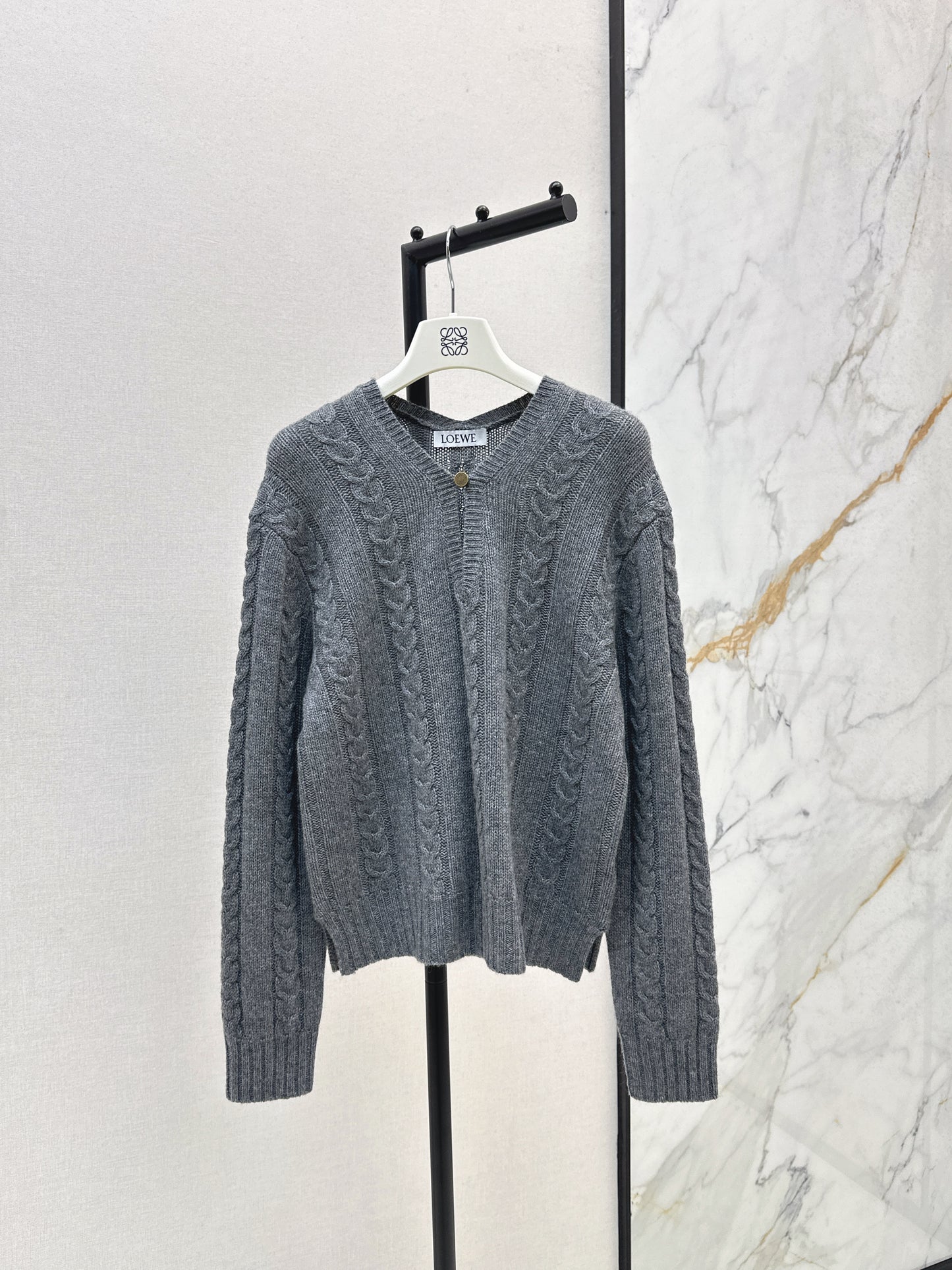 LO 25 Single-button cashmere sweater(KHAKI/GRAY)