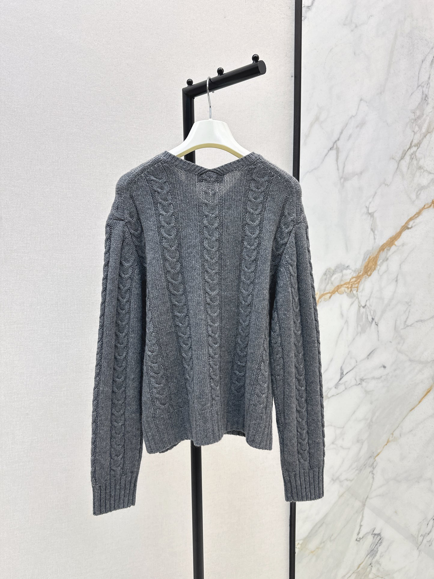 LO 25 Single-button cashmere sweater(KHAKI/GRAY)