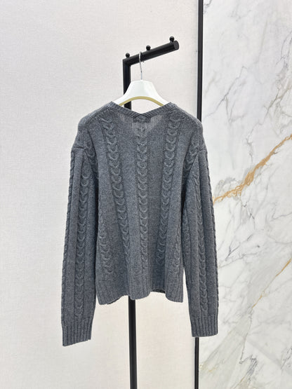 LO 25 Single-button cashmere sweater(KHAKI/GRAY)