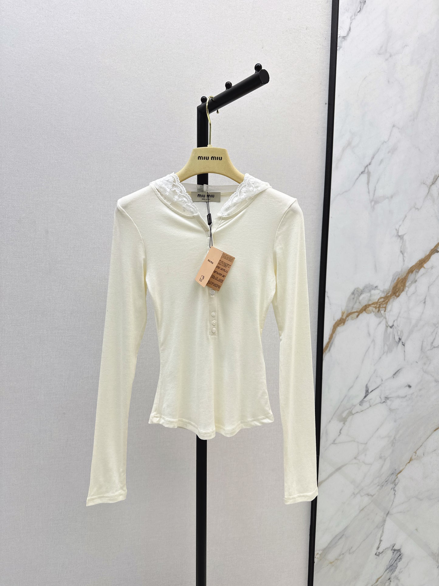 Mi 25 New hooded lace single-breasted bottoming shirt(BEIGI/GRAY)