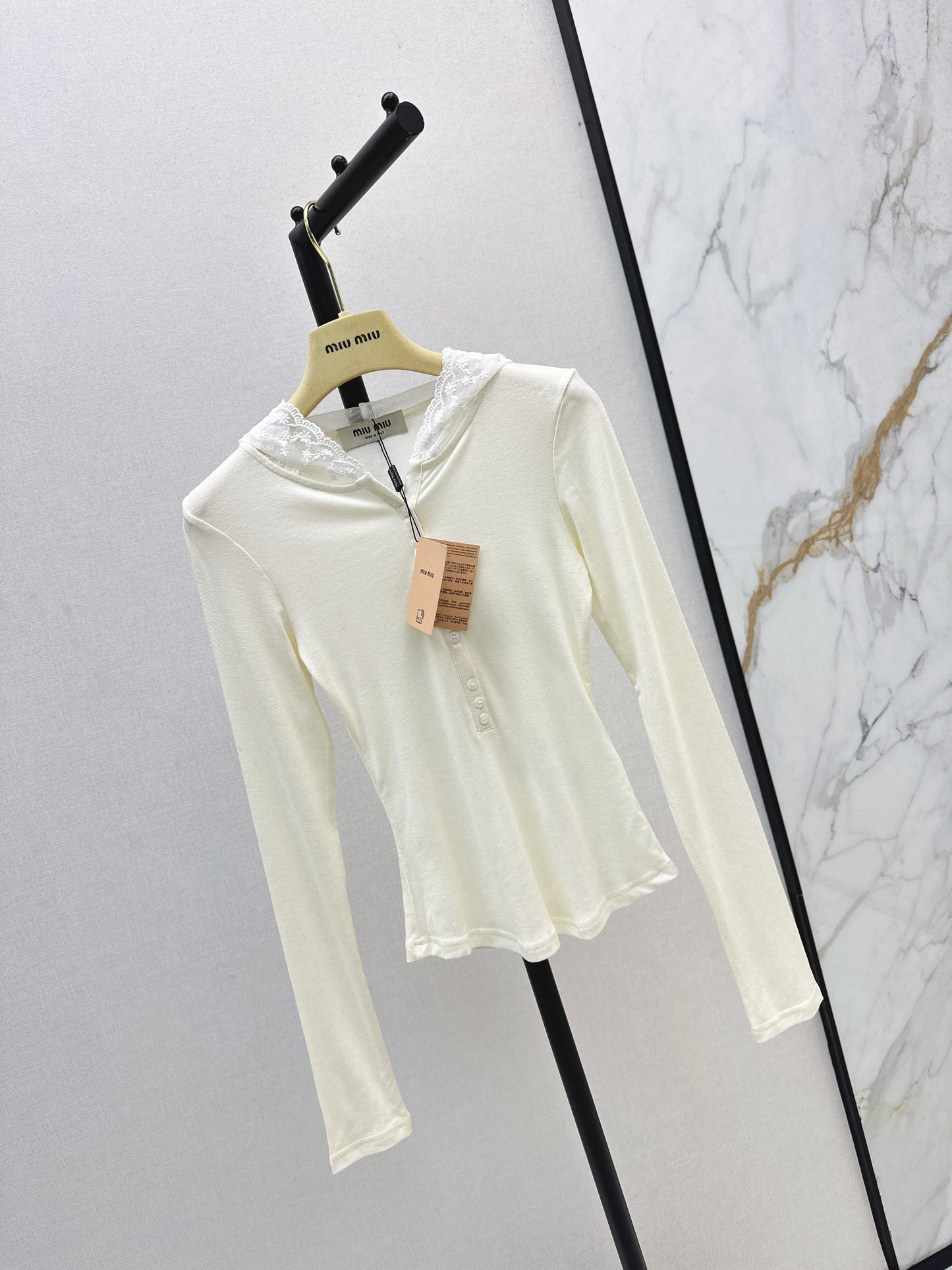 Mi 25 New hooded lace single-breasted bottoming shirt(BEIGI/GRAY)