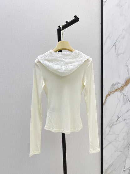 Mi 25 New hooded lace single-breasted bottoming shirt(BEIGI/GRAY)