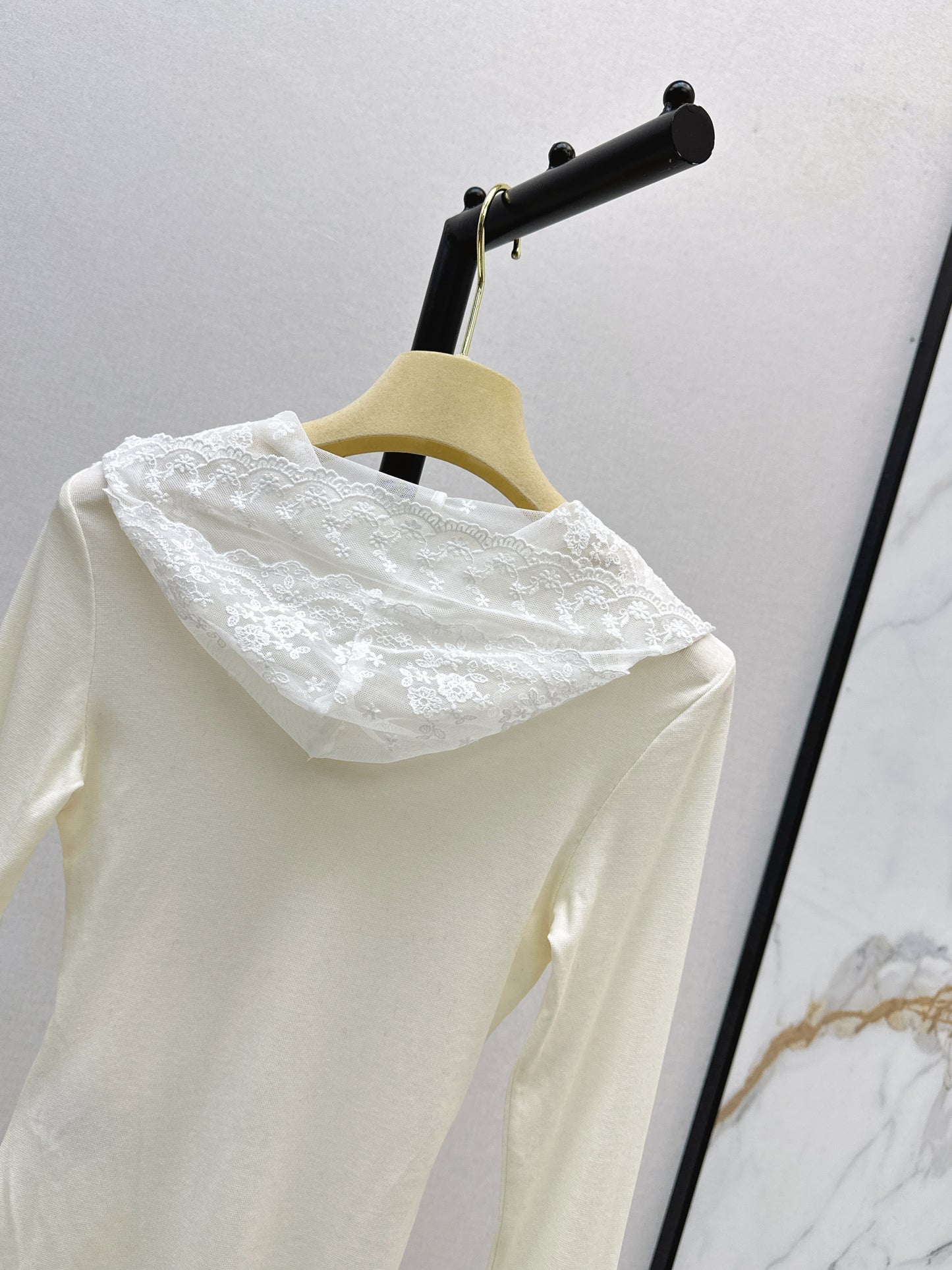 Mi 25 New hooded lace single-breasted bottoming shirt(BEIGI/GRAY)