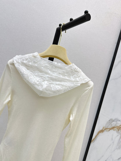 Mi 25 New hooded lace single-breasted bottoming shirt(BEIGI/GRAY)