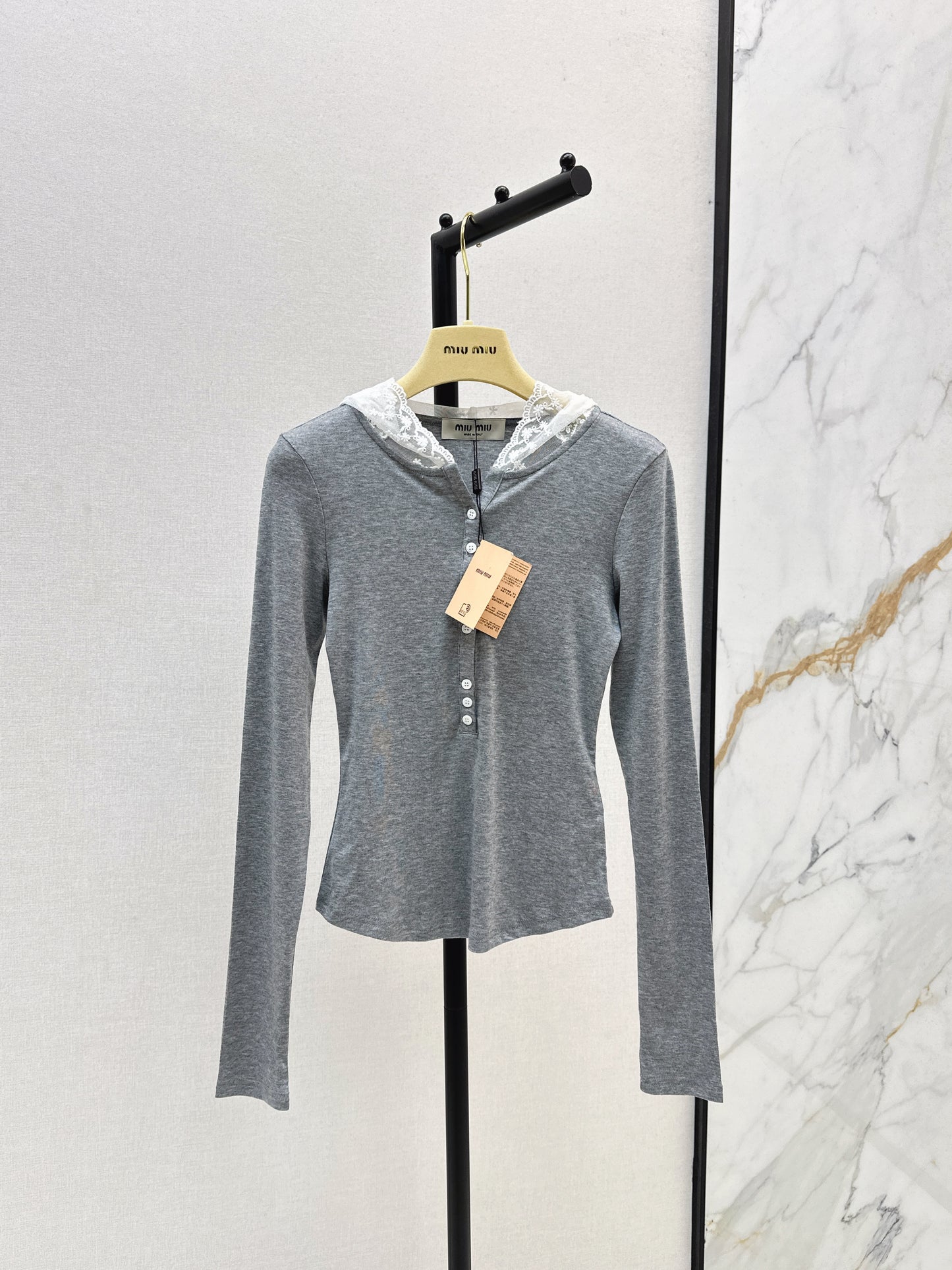 Mi 25 New hooded lace single-breasted bottoming shirt(BEIGI/GRAY)